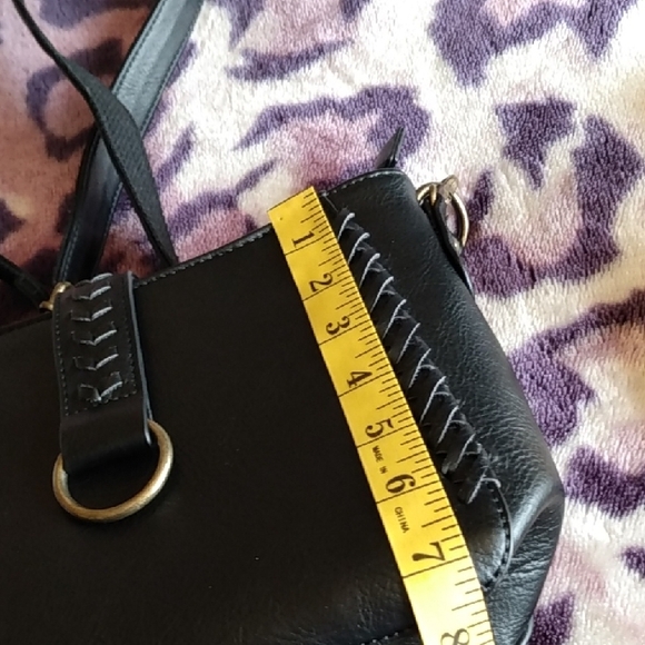 Black Faux Leather Studded Crossbody Bag With Braided Detail Adjustable Strap - Picture 12 of 16